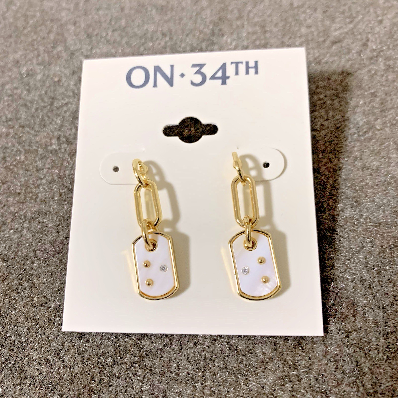 On 34th Gold-Tone Link & Pavé-Accented Stone Dog Tag Drop Earrings