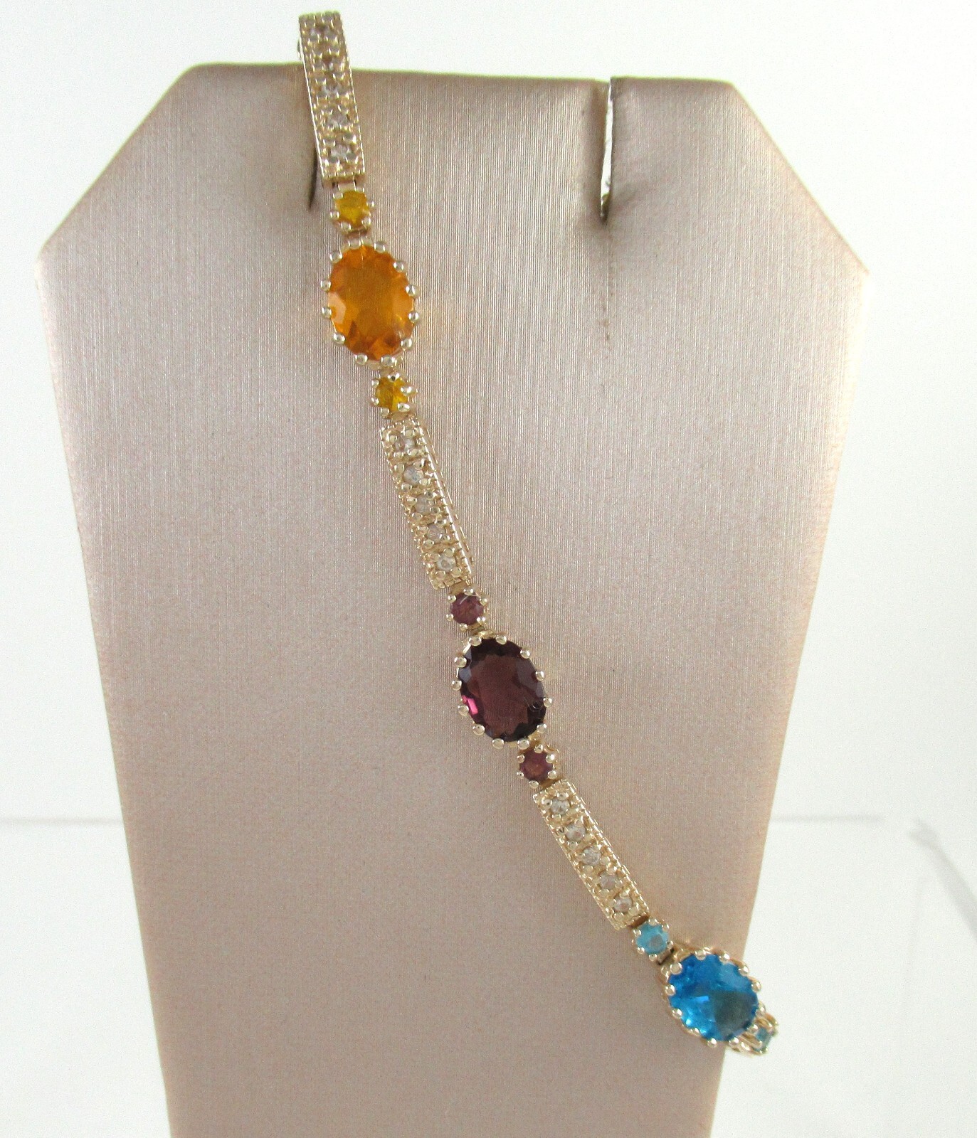 .925 Sterling Silver Rainbow CZ Bracelet Yellow Gold Plated Tennis Filigree 7.5″