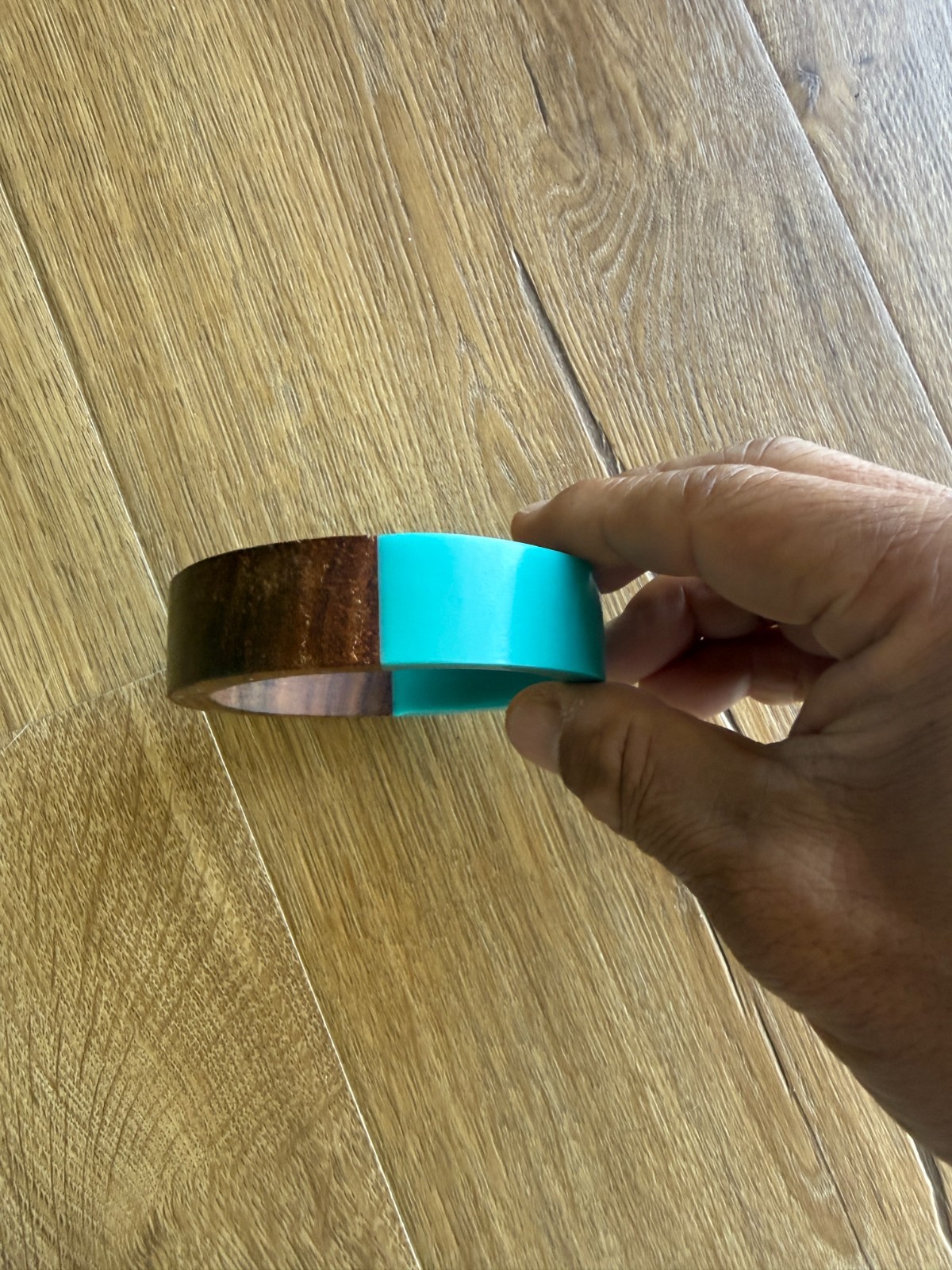 Wood and Teal Resin Bangle Bracelet Very Good Condition