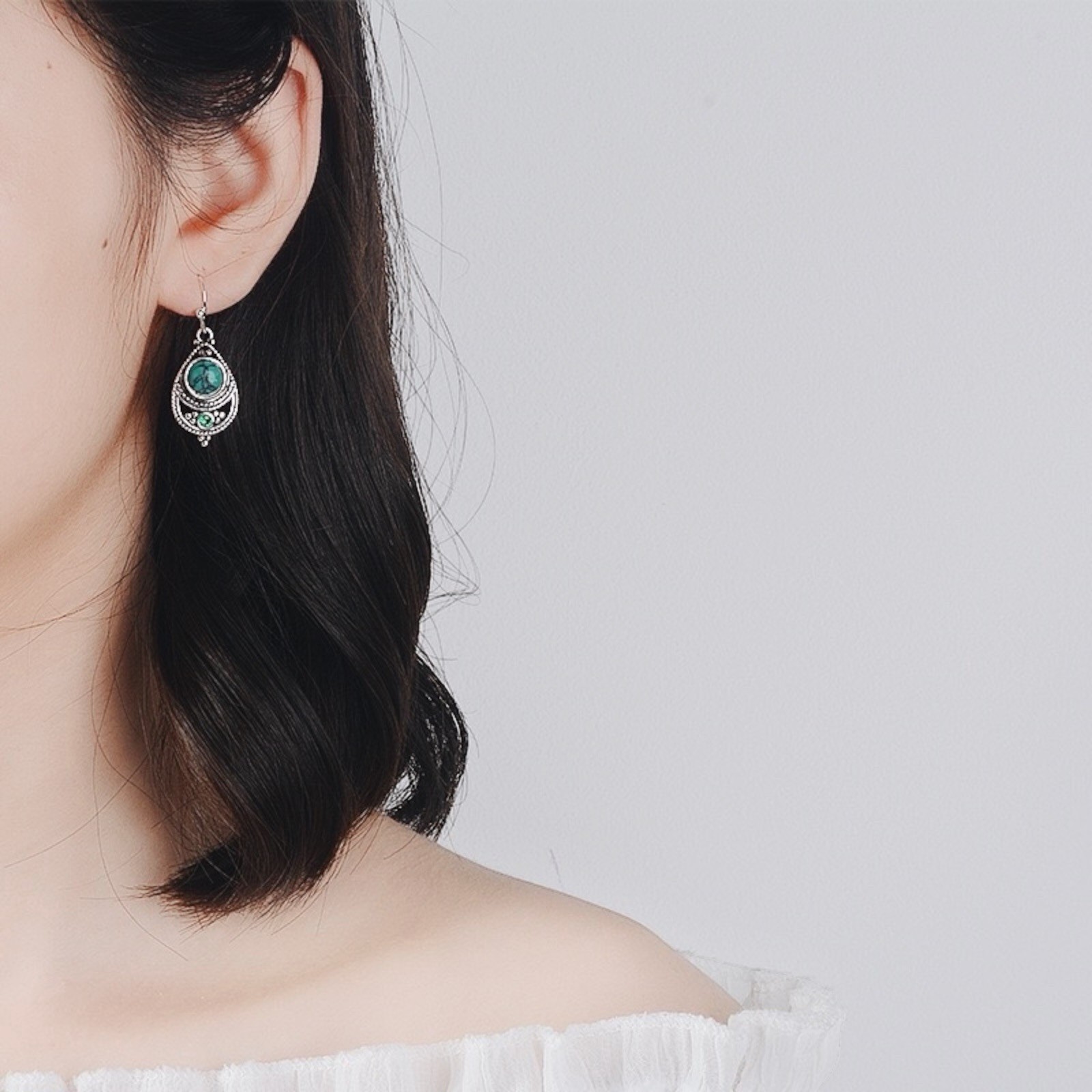 Boho Artificial Turquoise Silver plated Drop Earrings A53