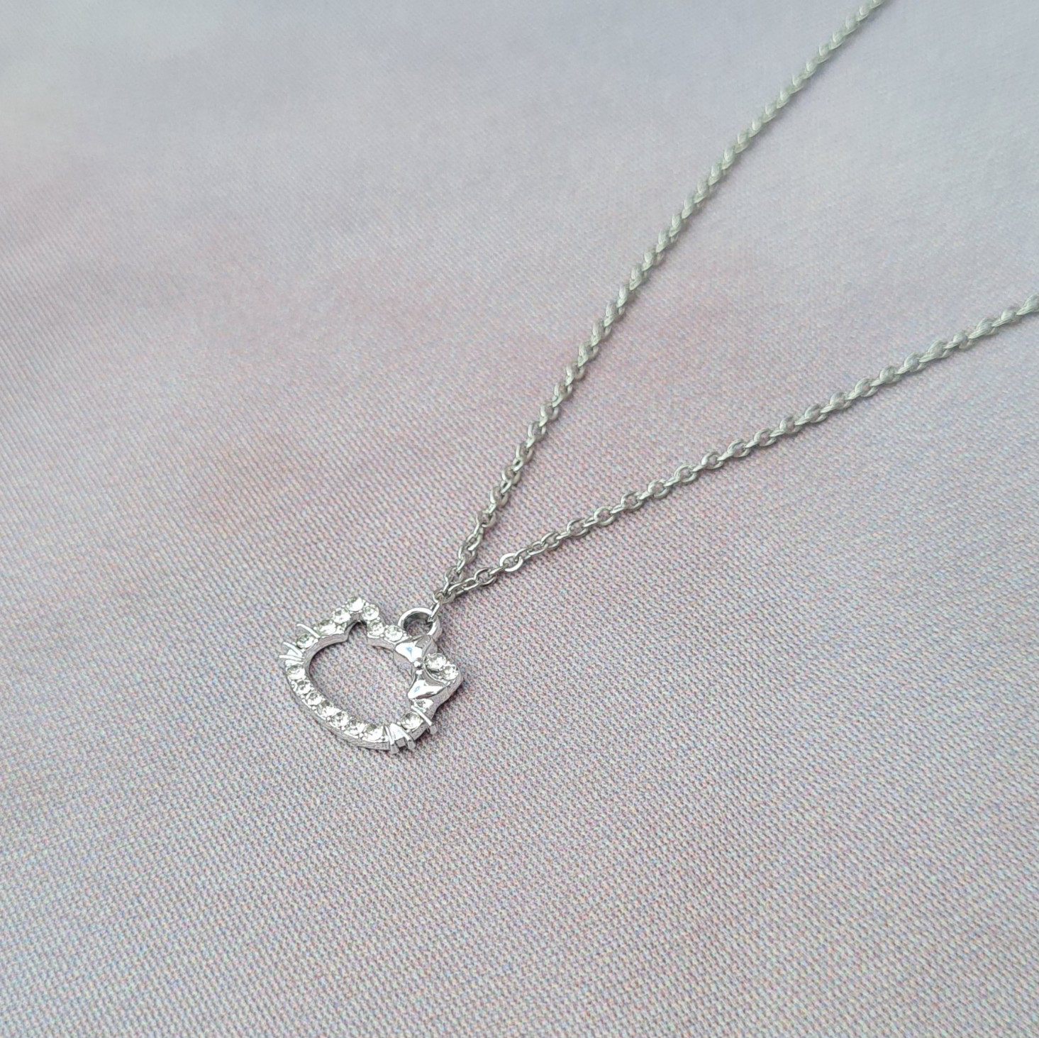 Handmade Hello Kitty Pendant Gold/Silver Cubic Zirconia Necklace 15in/38cm