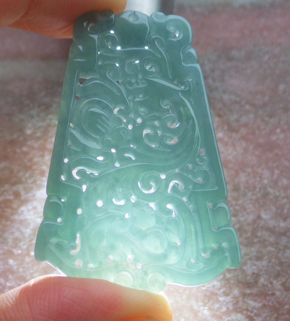 1Pcs Green Burma 100% Natural A Jade jadeite Pendant Dragon Bat Ruyi 生意兴隆 735470