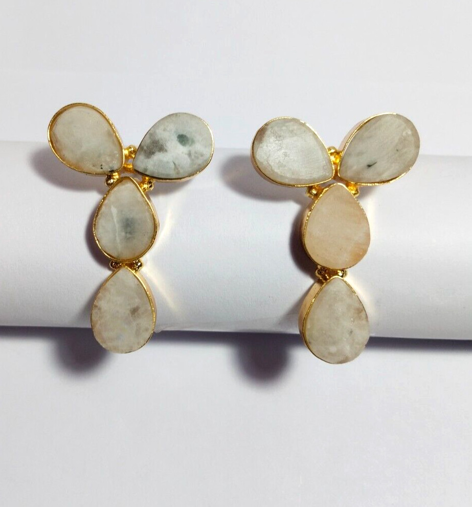Natural Multi Color Stone Rough Earrings Gold Plated Earrings Birthstone Earring