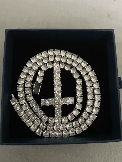 Upside Down Cross Chain Necklace Playboi Cart Opium Diamond Tennis Chain Pendant