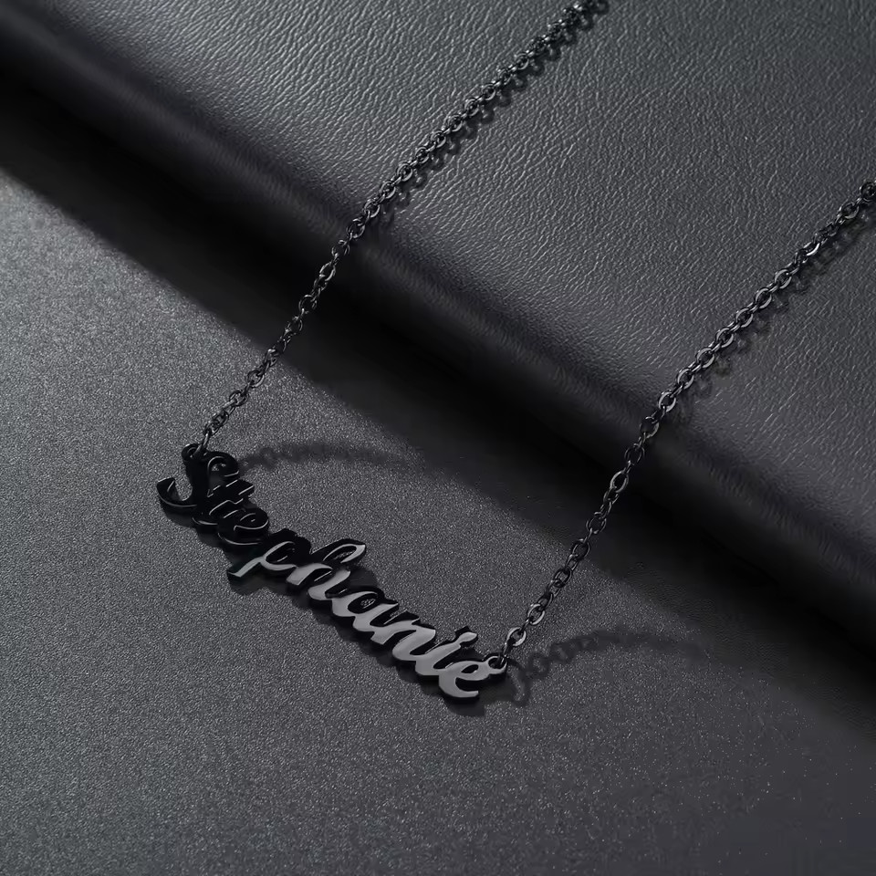 Custom Name Necklace Black Color Pendant Chain Jewelry Stainless Steel Metal