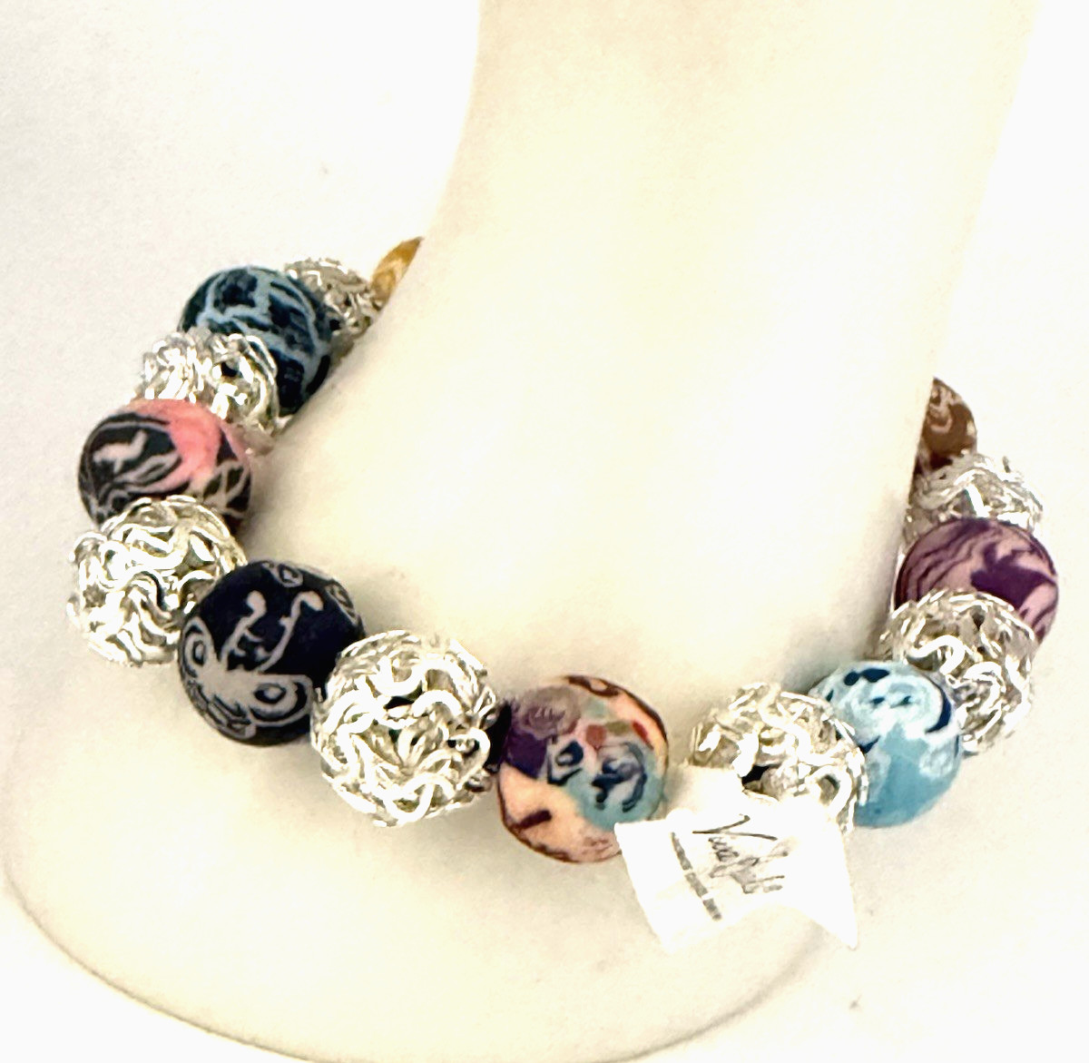 NWT VIVA BEADS Festival Multicolor Handmade Clay Beaded Stretch Bracelet