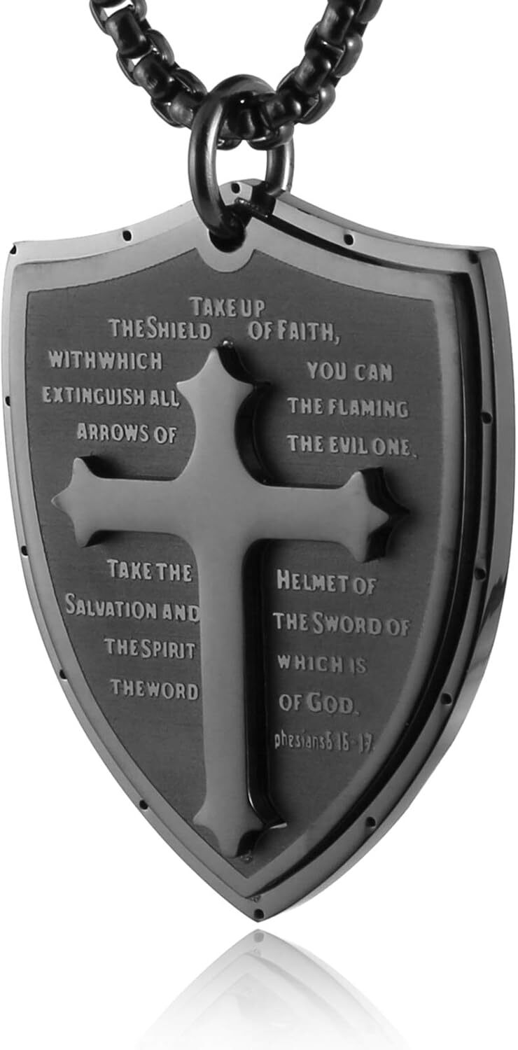 Shield Armor of God Cross Necklace, Faith Ephesians 6:16 Cross Pendant Necklace