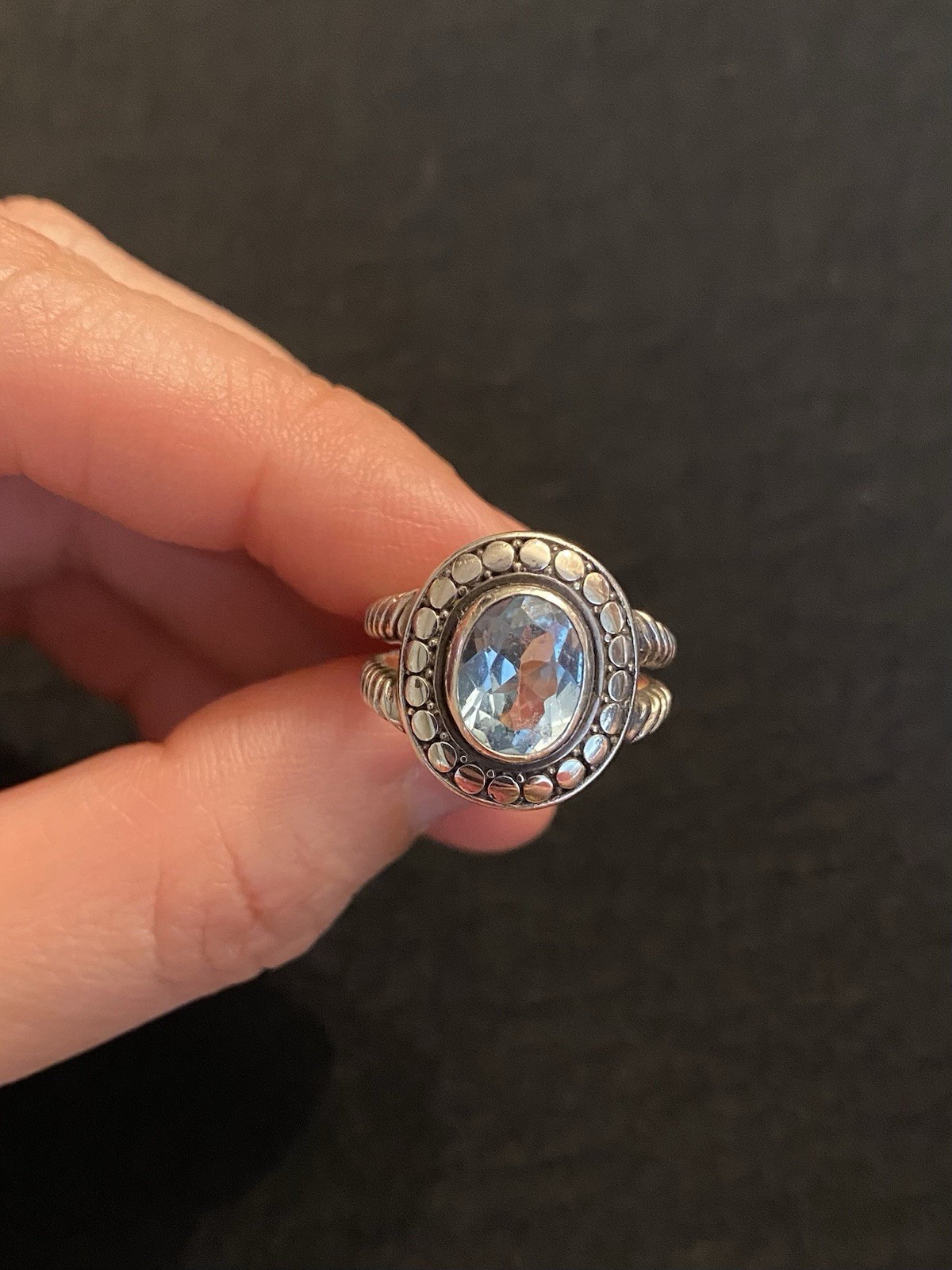 925 Sterling Silver Blue Topaz Ring Size 7 Oval Gemstone Statement Ring ATI