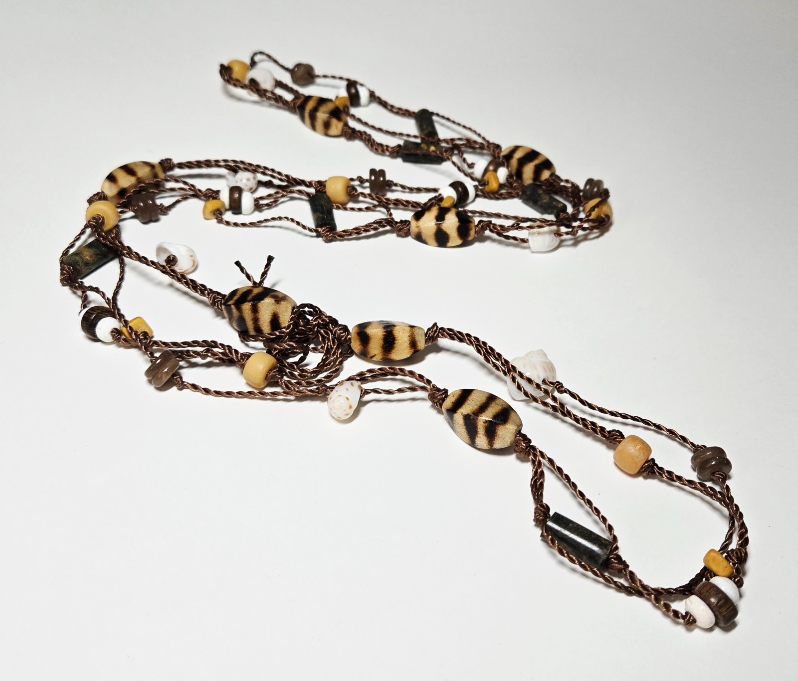 Boho Beaded Necklace Bulk Lot 20 pcs Handmade Cord Wood Bead Long Necklace Natur