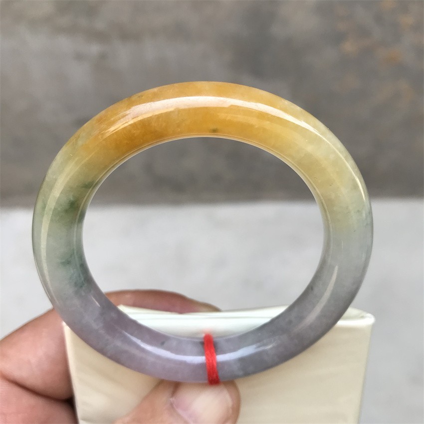 51.5MM Natural Ice Lavender Yellow Jadeite Jade Bracelet Emerald Jade Bracelet