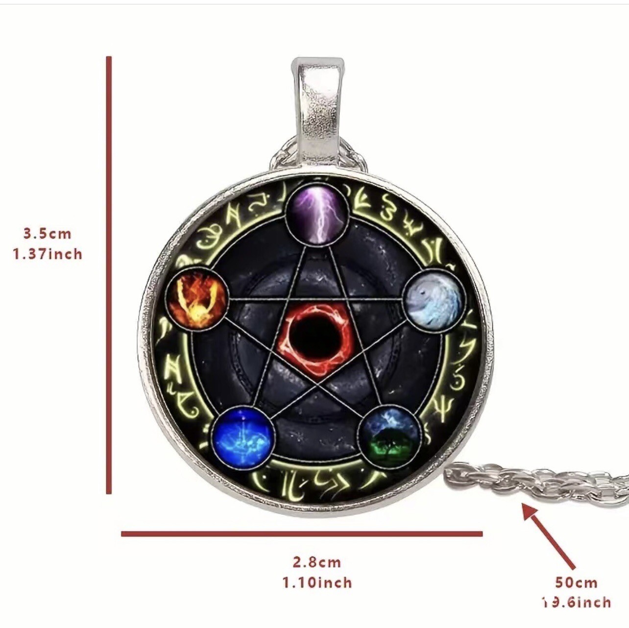 Fashion Pentagram Pattern Pendant Chain-Time Gem Style Round Glass