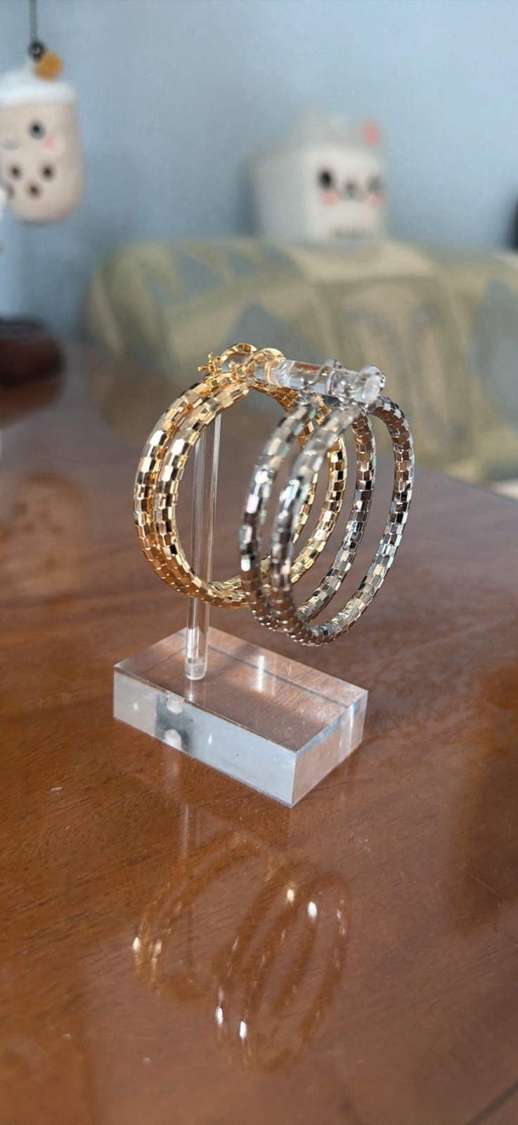 Gold & Silver Tone Textured Hinged Hoop Earrings Set Round No Stone