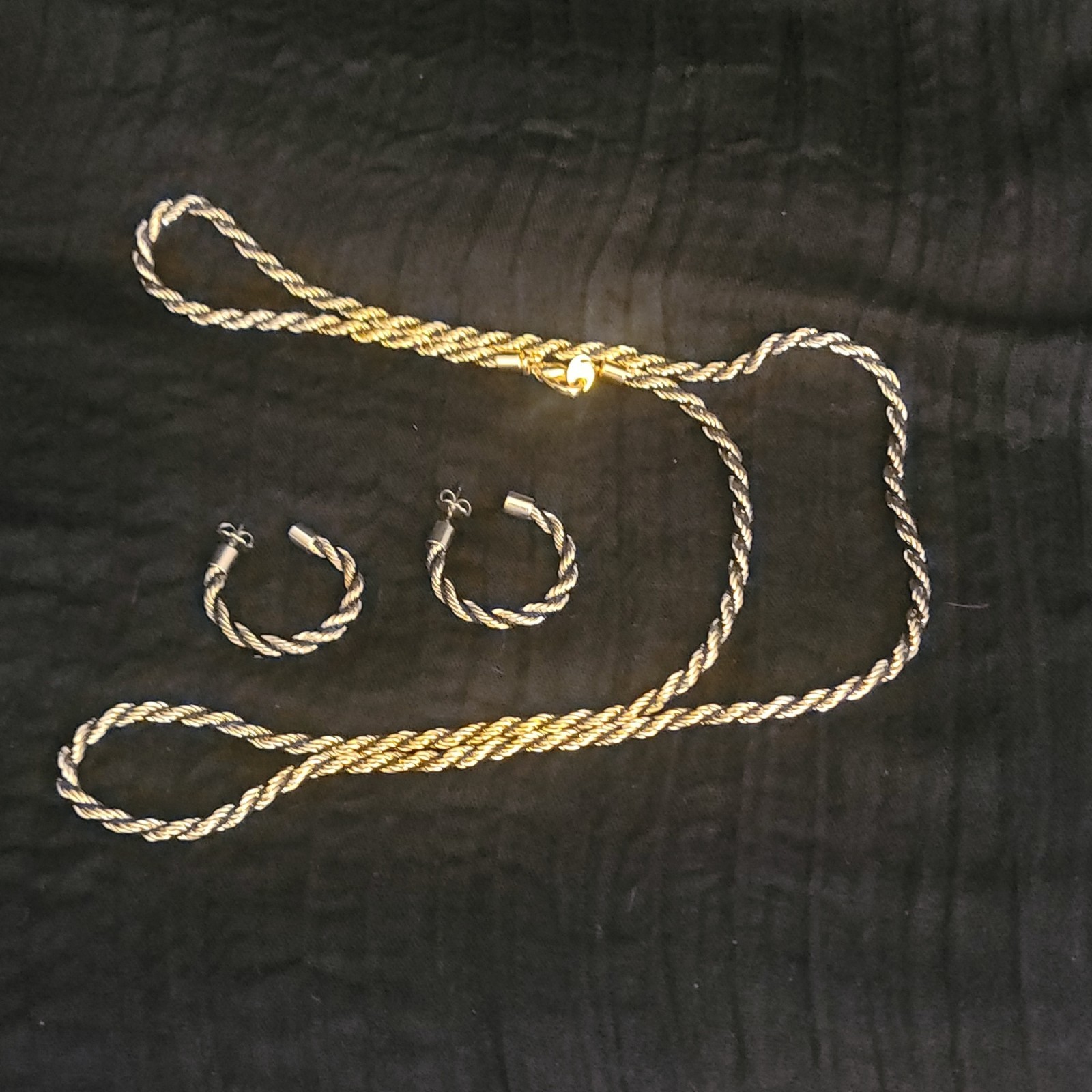 Gold Twisted 30″ Rope Chain Necklace & Matching Hoop Earrings Jewelry Set