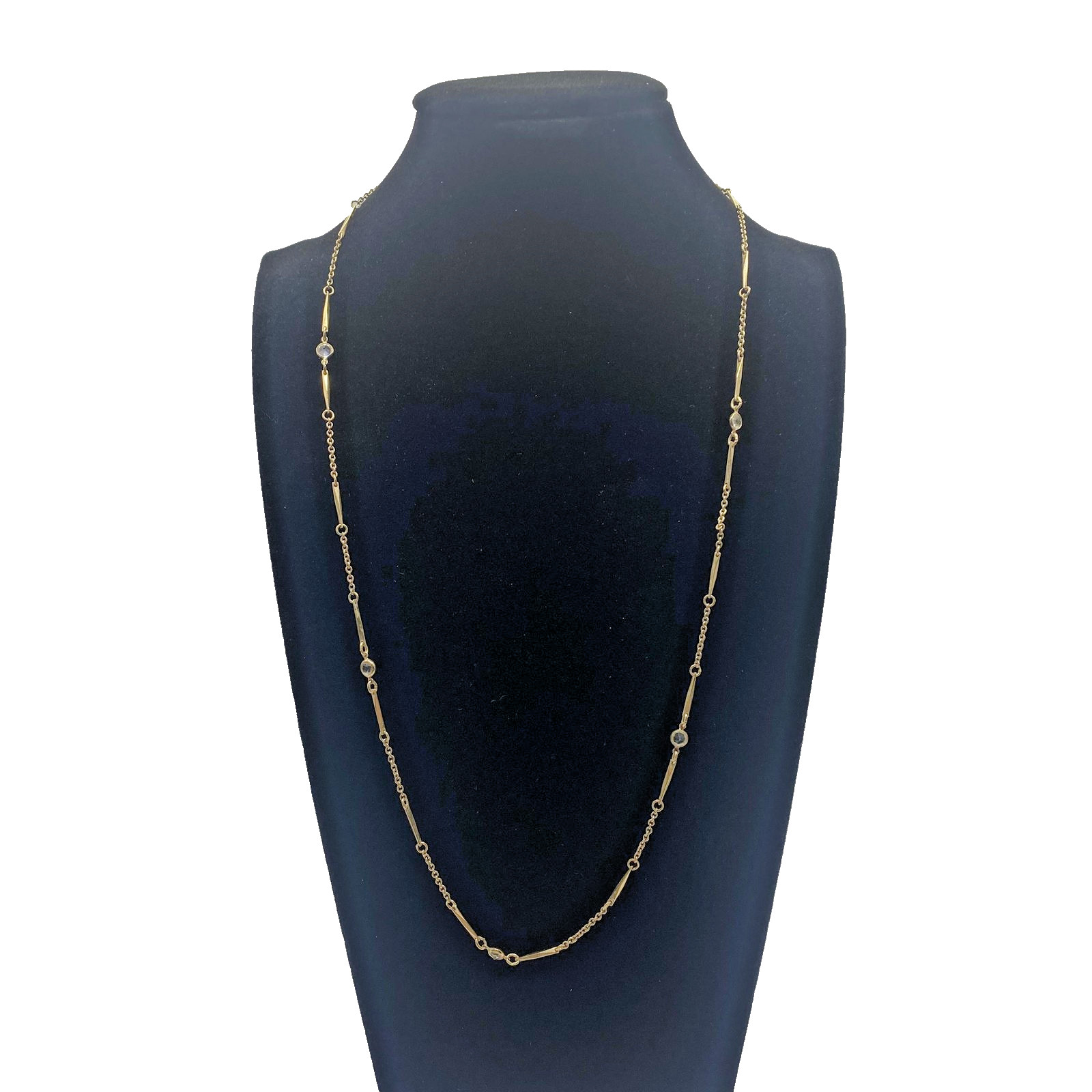 Gold Tone Station Chain Necklace Clear Glass Bezel Bars 23 In Fashion Jewelry