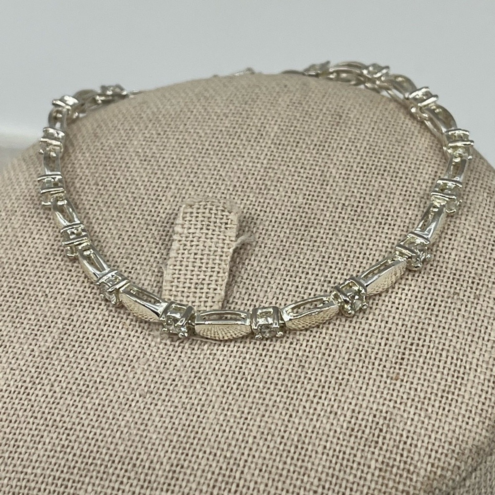 Vintage 7″ Sterling Silver Marquise & Round CZ Bracelet
