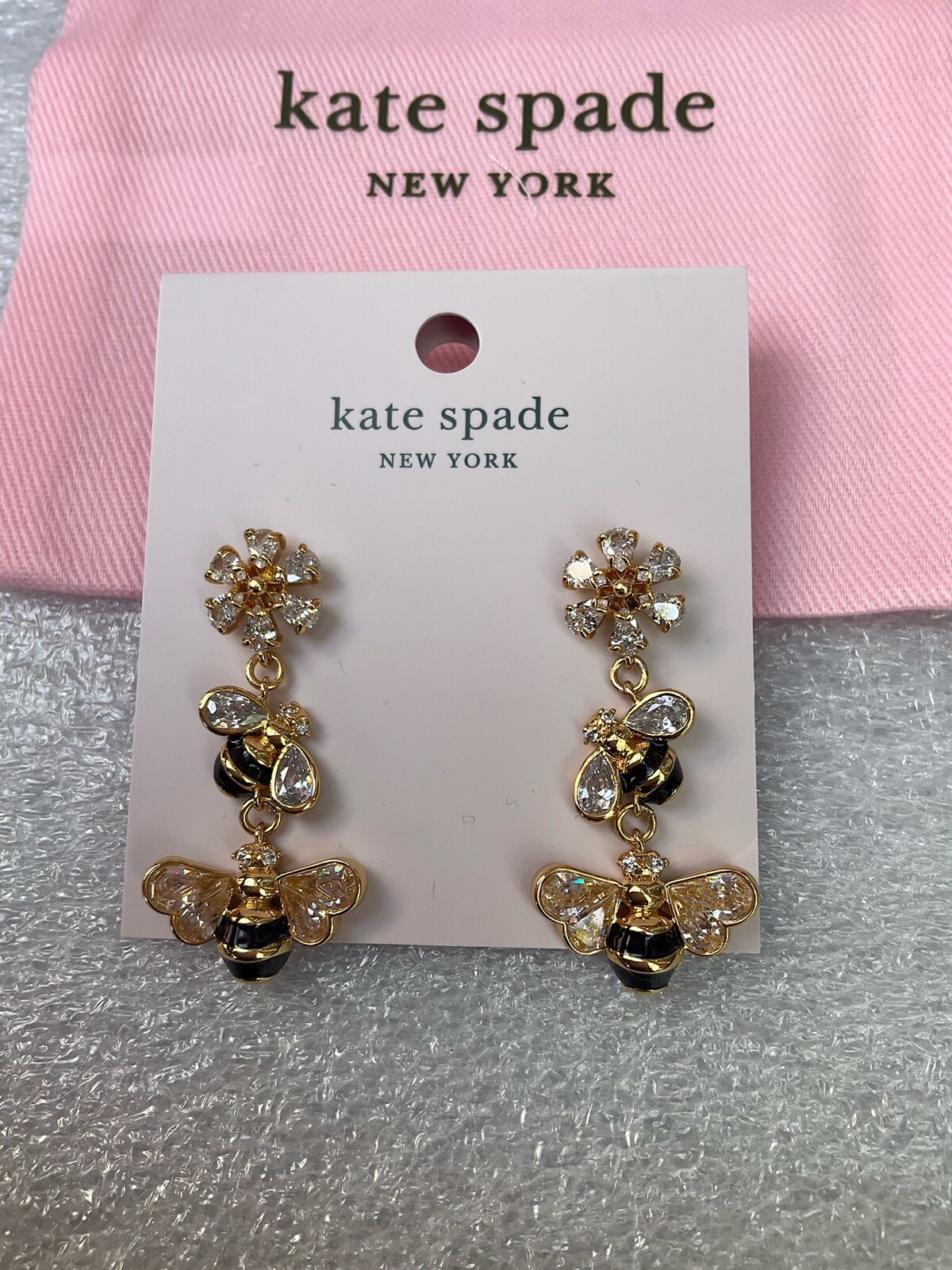 Kate Spade all abuzz 12-K Gold Plated Glass Stone Enamel bee linear Earrings