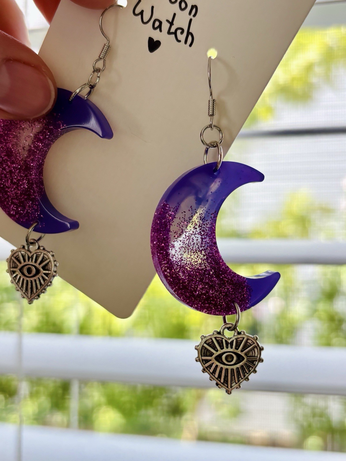 Moon Watch Crescent Moon Earrings Handmade Resin Celestial Witchy Jewelry