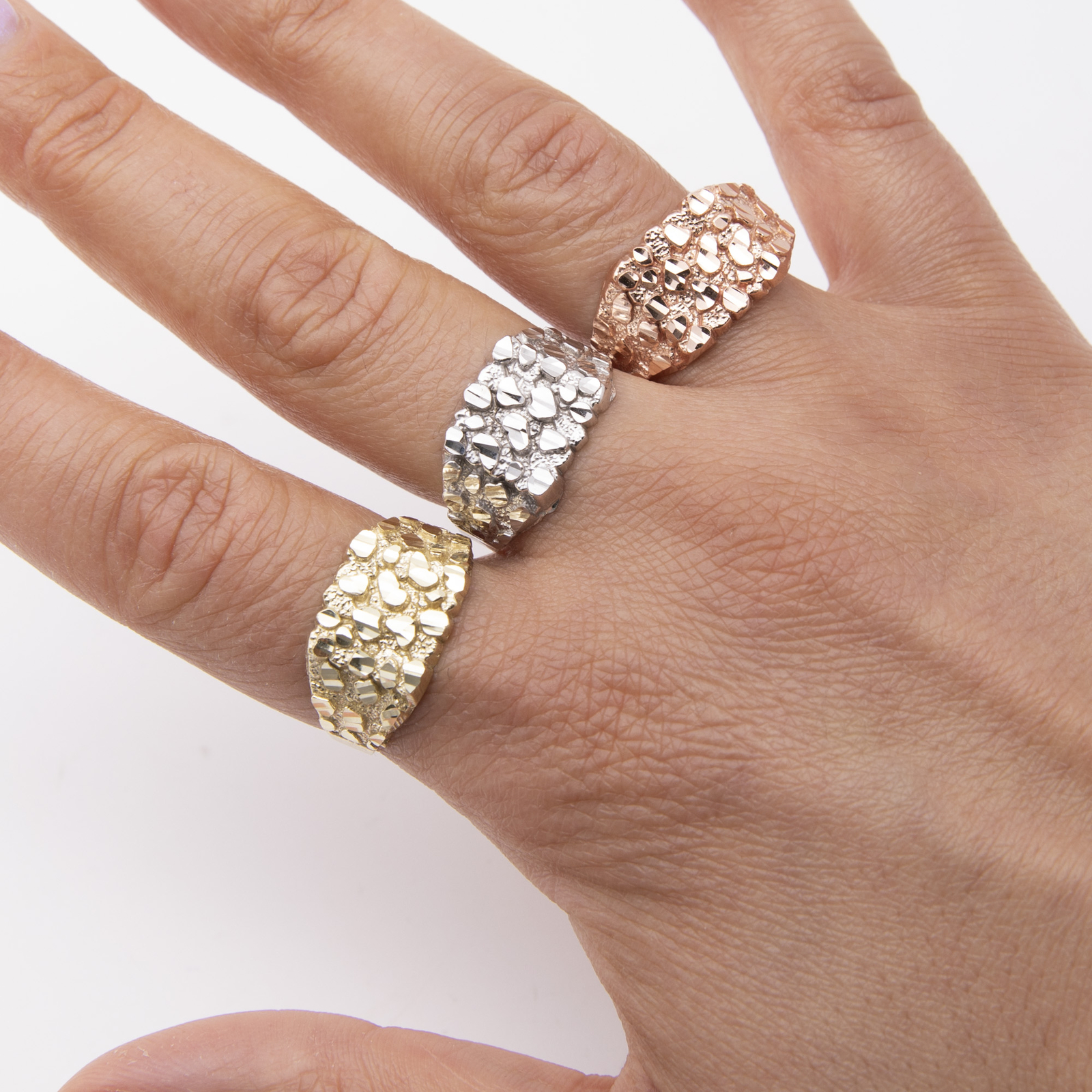SOLID 10K Gold Medium Square Ring Yellow White Rose Gold