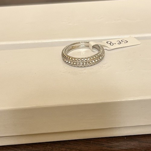 Size 8.25 Diamond CZ Half Eternity Band Ring Silver Tone Band No Mark