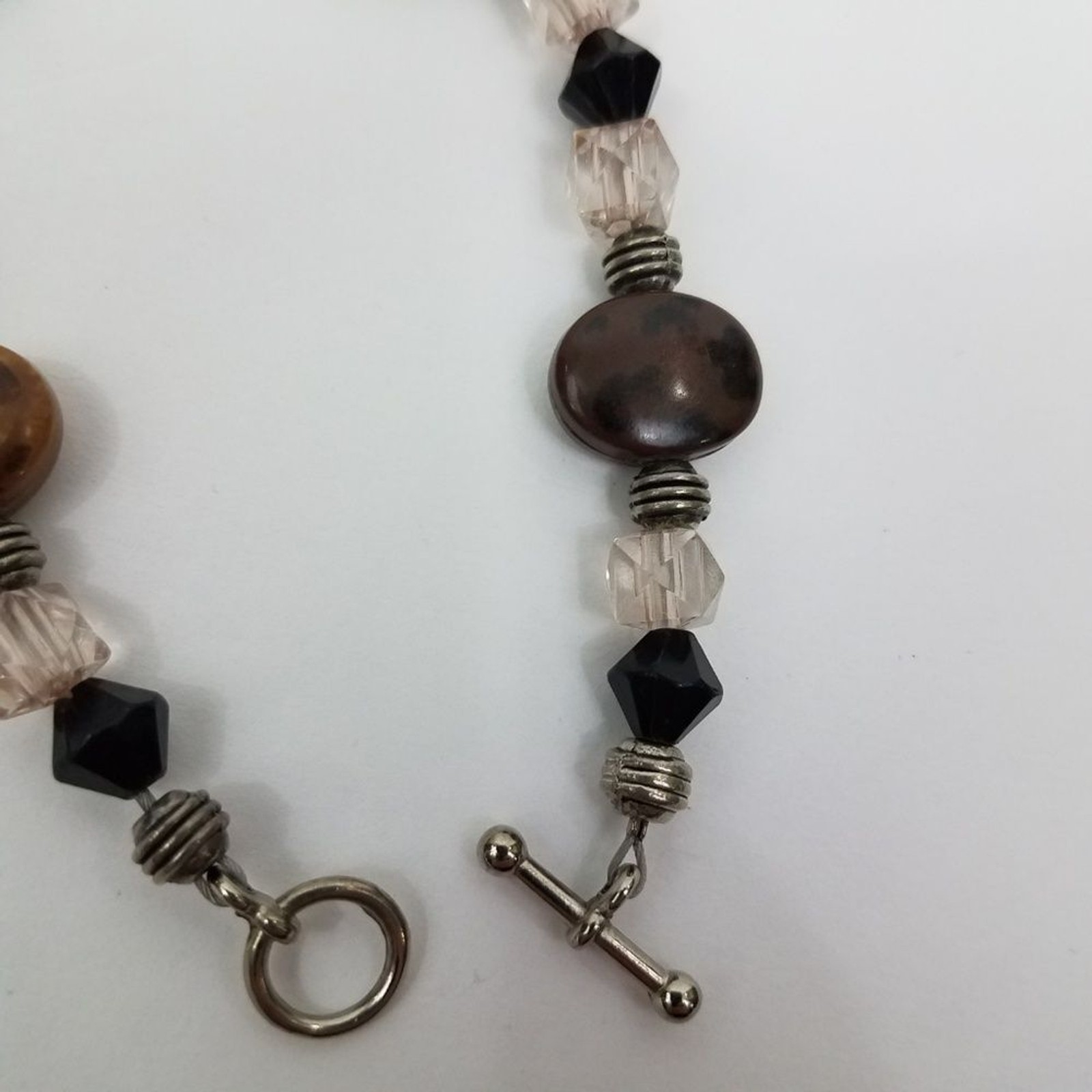 Brown Faceted Beaded Bracelet Pink Silver Tone Dot Animal Print Black 8