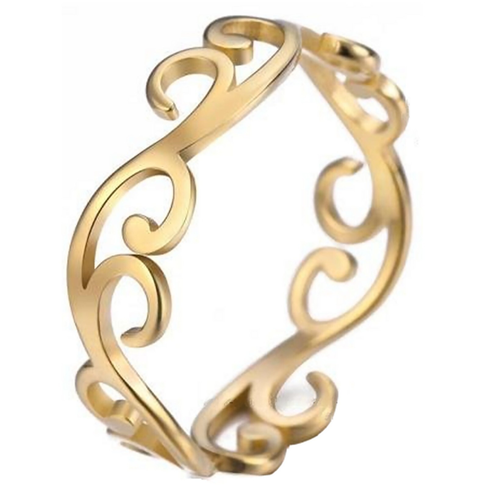 Boho Art Nouveau Ring Gold PVD Plated Stainless Steel Filigree Bohemian Band