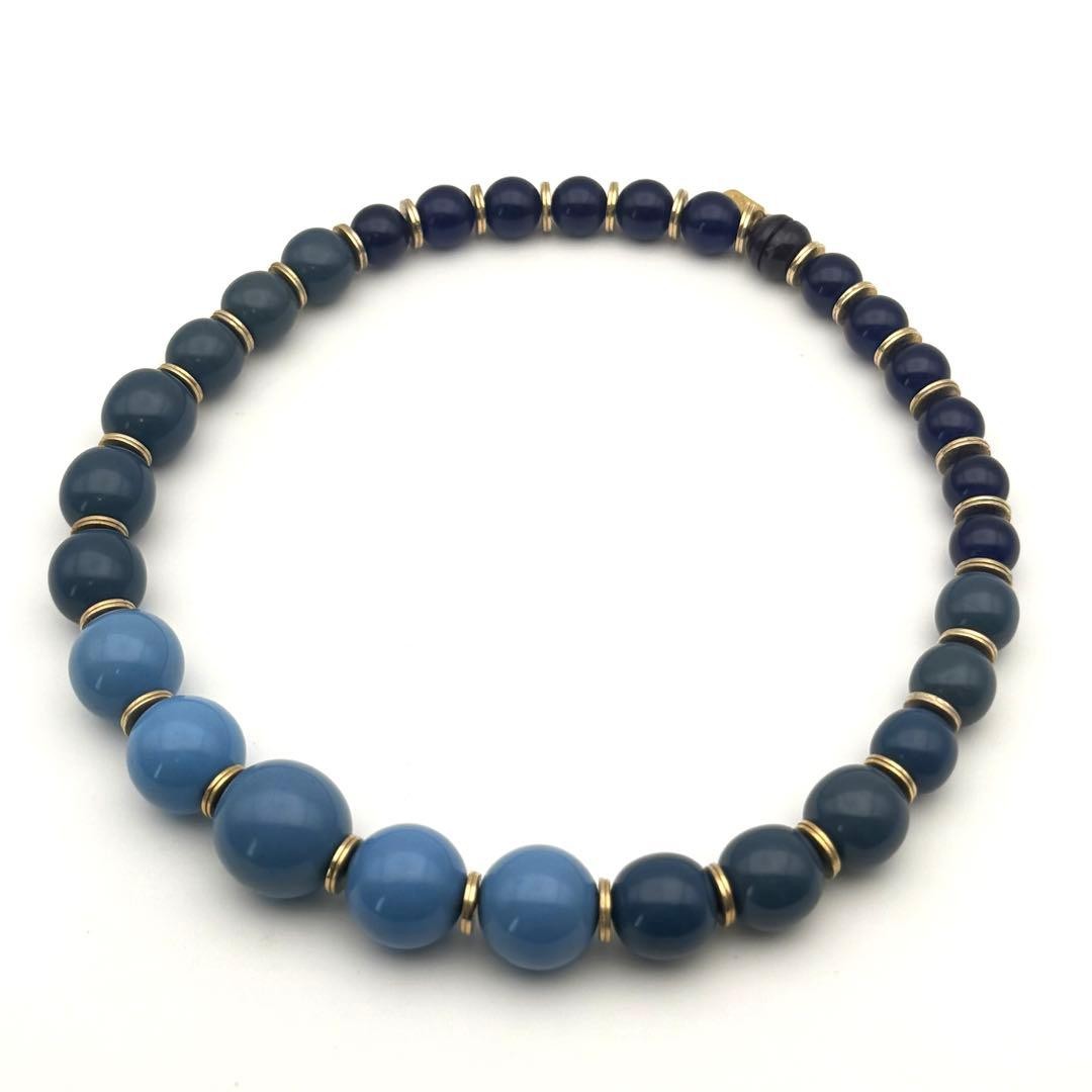 Yves Saint Laurent Beads Choker Necklace Blue Length: 17.7 in. Vintage