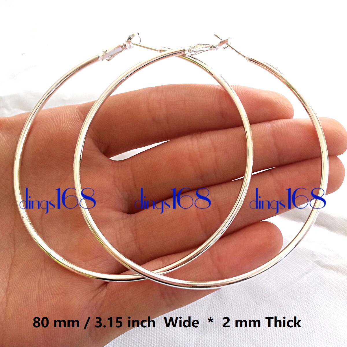 Genuine 925 Sterling Silver 80mm/3.15 inch X-Large 2 mm Thin Tube Hoop Earrings