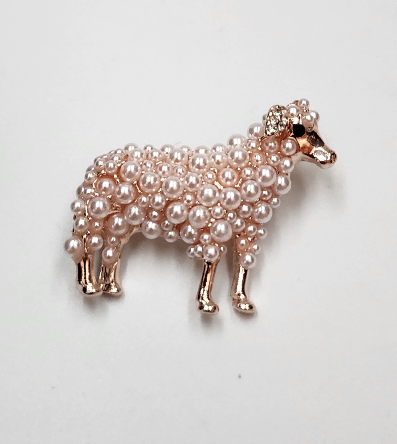 New Rose Goldtone Faux Pearl Sheep Lamb Pin Brooch Gorgeous!