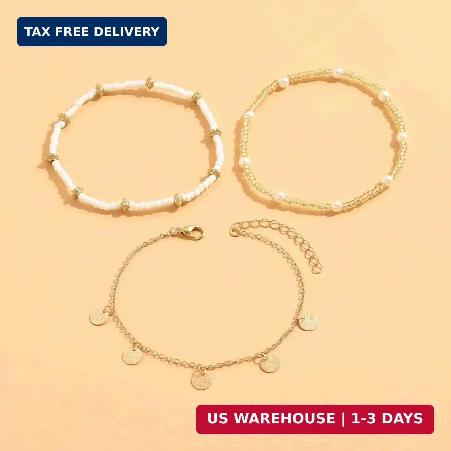 Qceasiy Shell Ankle Bracelet Set for Women, Gold Plated Boho Bead Adjustable Ank