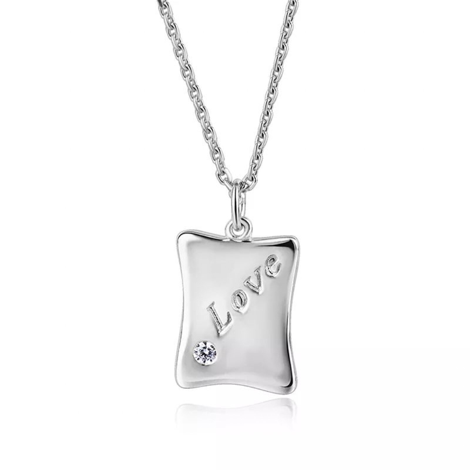 Love Tag Necklace 925 Sterling Silver White Gold Finish Minimalist Jewelry