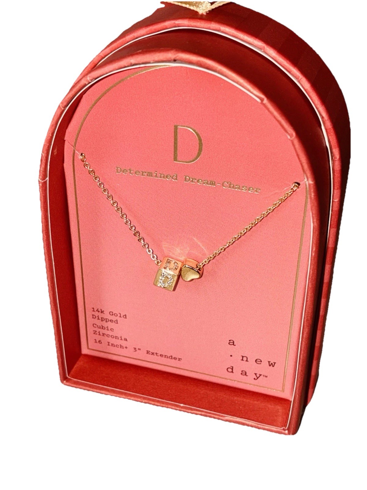 Choose! Gold Cube, Diamond “Letter” Heart Charmed Necklaces “A New Day” Gold Dip