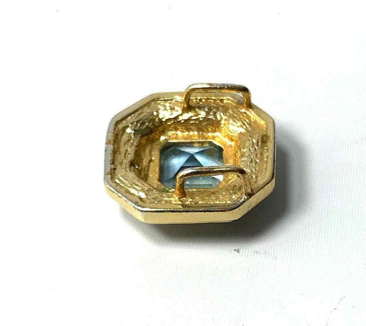 Octagon Necklace Slider Pendant Blue Stone Rhinestones Jewelry Gift Vintage