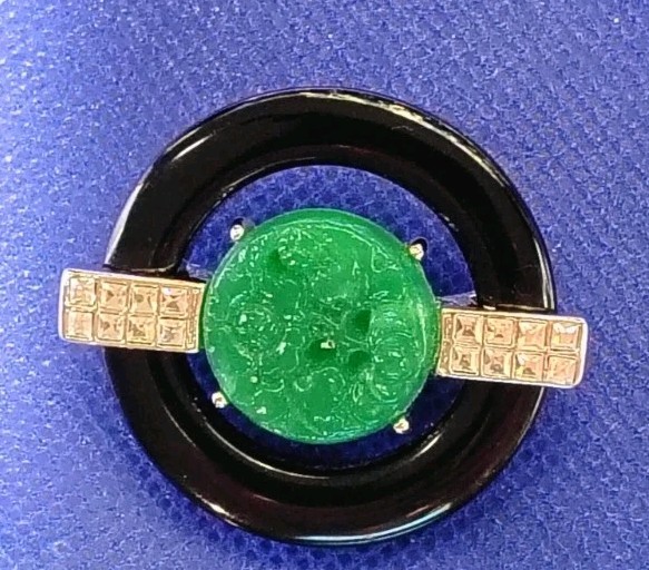 KENNETH JAY LANE Jade Limited Edition Art Deco Brooch Pin Box Cert Handsigned