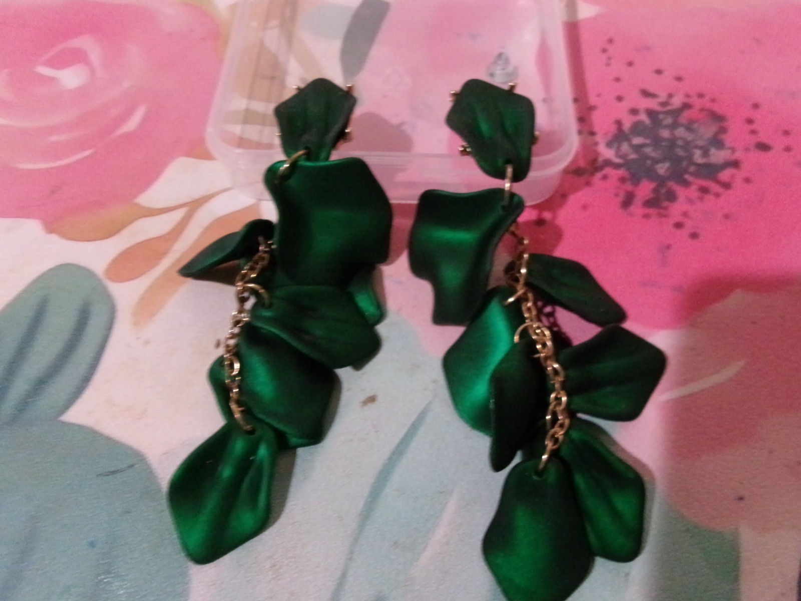 GREEN- Satin Finish Drop EARRINGS!…New in Box. GLAMOROUS !