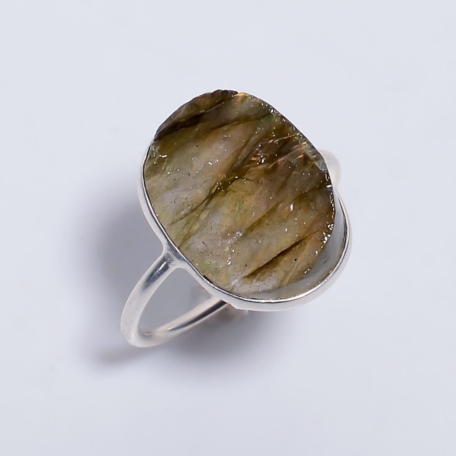 Natural Flashy Labradorite Rough Gemstone Jewelry Handmade Ring 8 US For Women