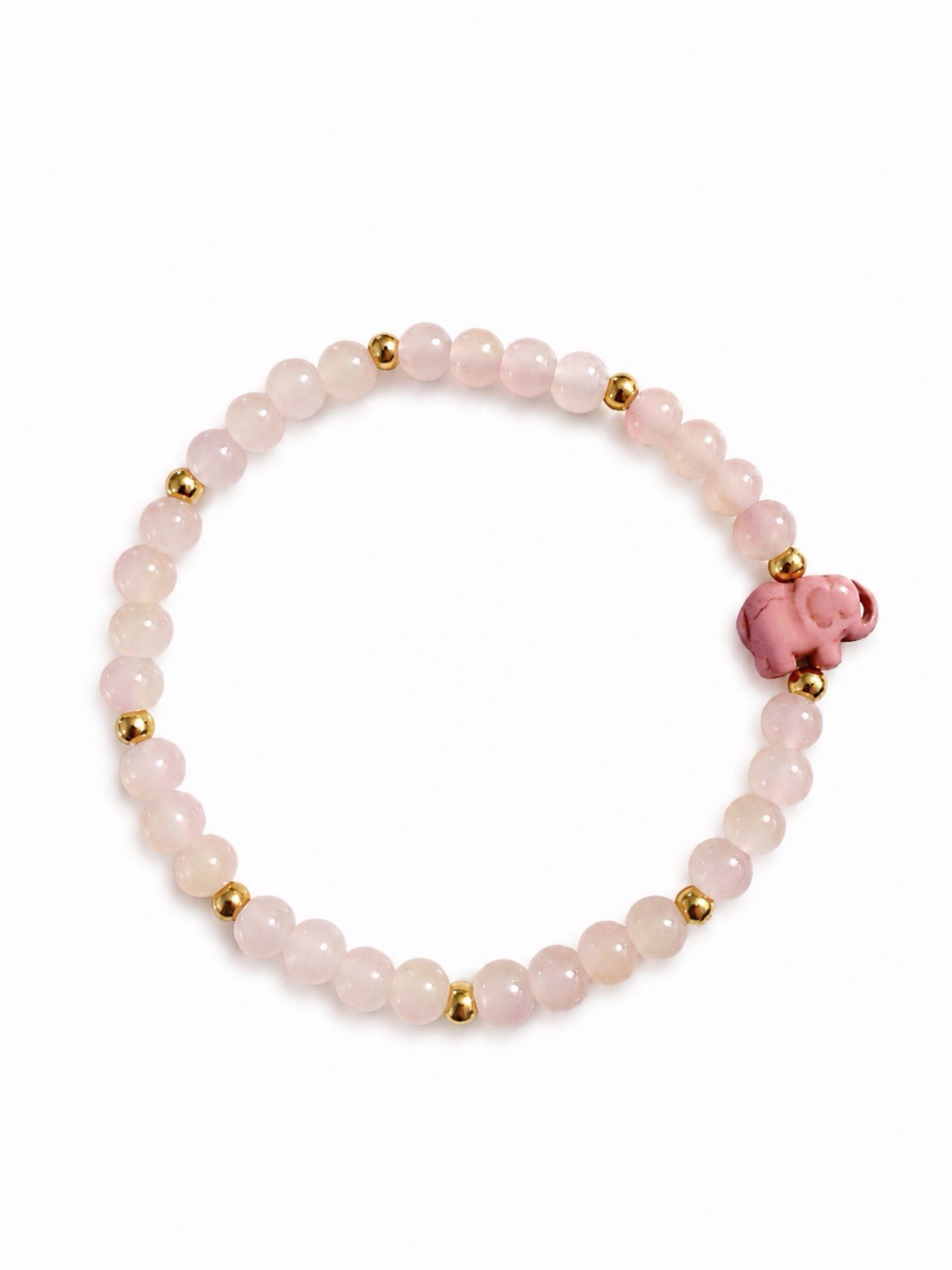 Pink Elephant Beaded Stretch Bracelet | Handmade Pink Bracelet with Gold Accents