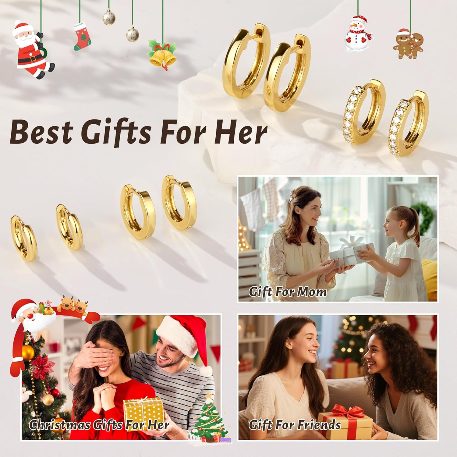 Small Gold Huggie Hoop Earrings Set for Women Men Hypoallergenic 14K Plated Stac