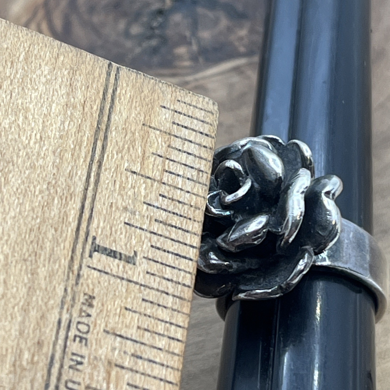 Sterling Silver 925 Chunky 3D Rose Flower Statement Ring Size 4.5 Vintage