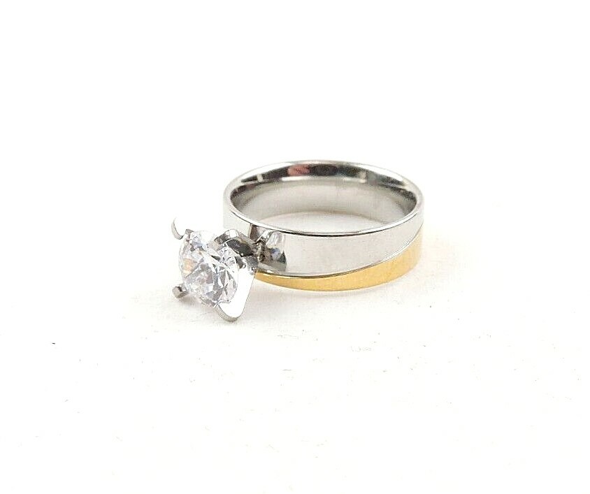 Stainless Steel 2 Tone Gold And Silver 1.25 ct Cubic Zirconia Comfort Fit Ring