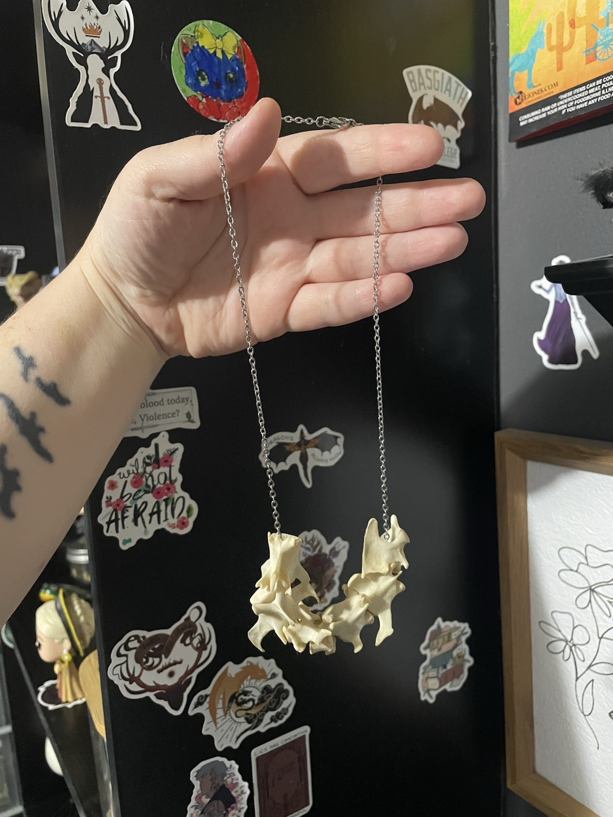 Bone Vertebrae Charm Pendant Necklace, Silver Cable Chain, Silver