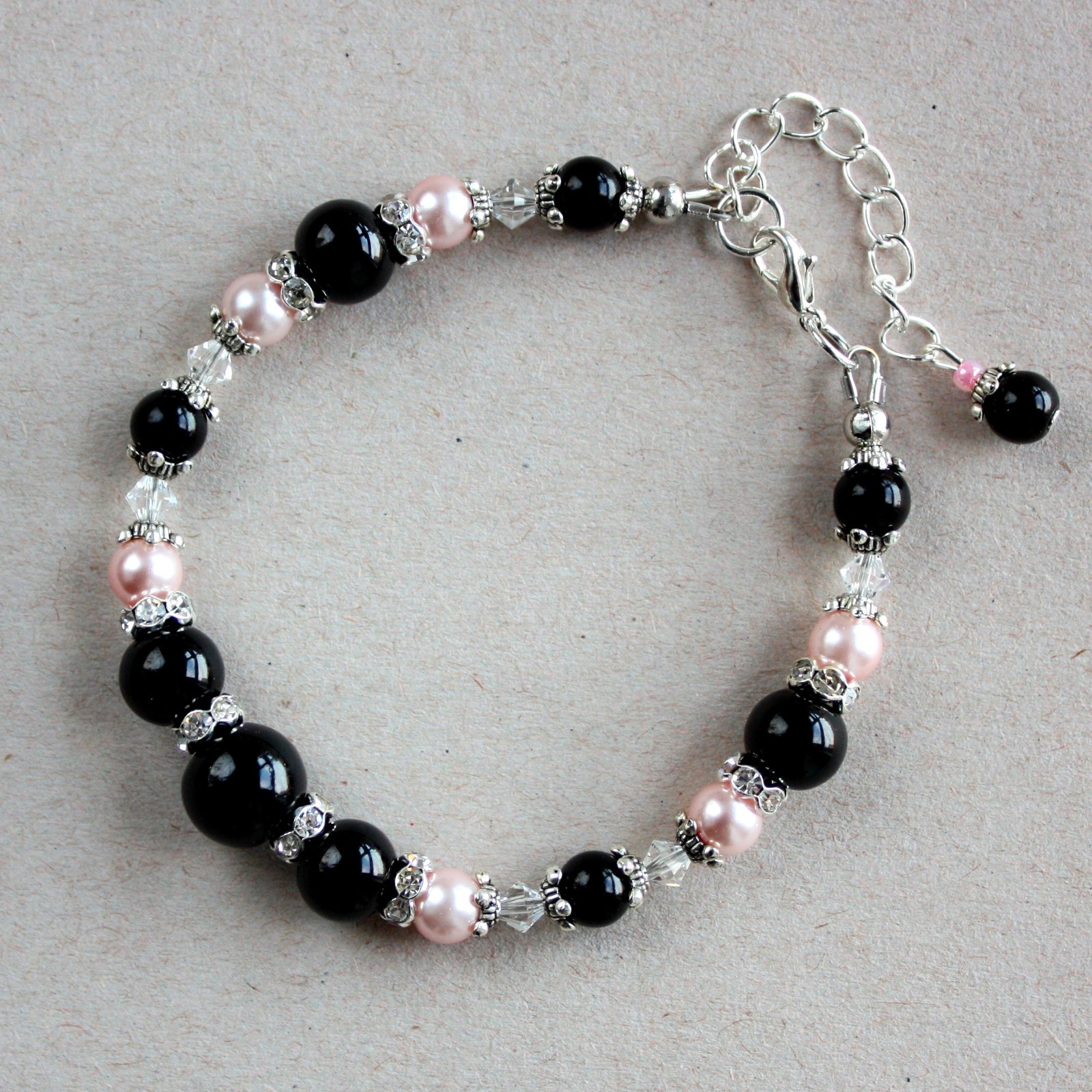 Black pink blush pearls rhinestones silver wedding bridesmaid bridal jewelry set