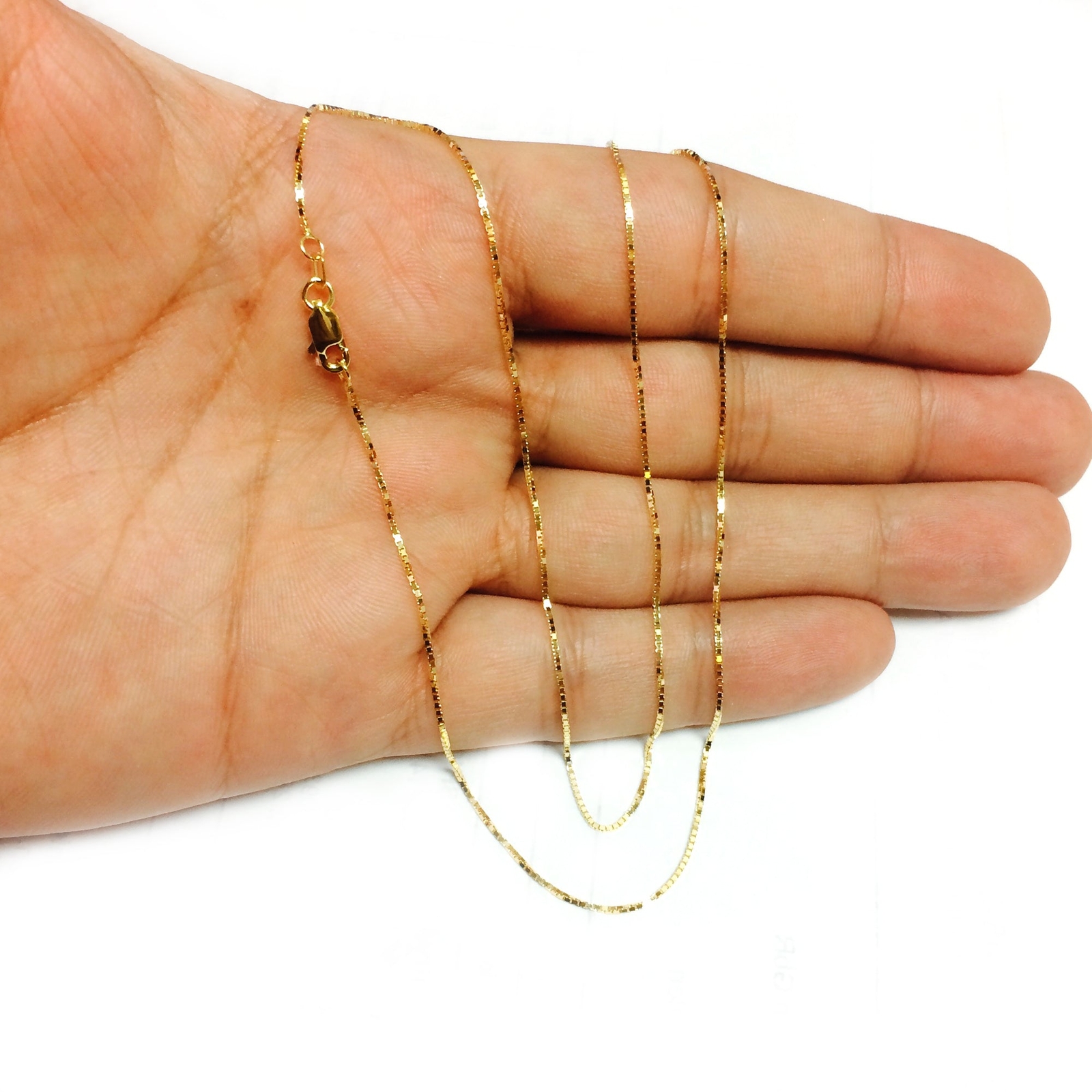 14k Yellow Real Solid Gold Mirror Box Chain Necklace, 0.8mm, 20″