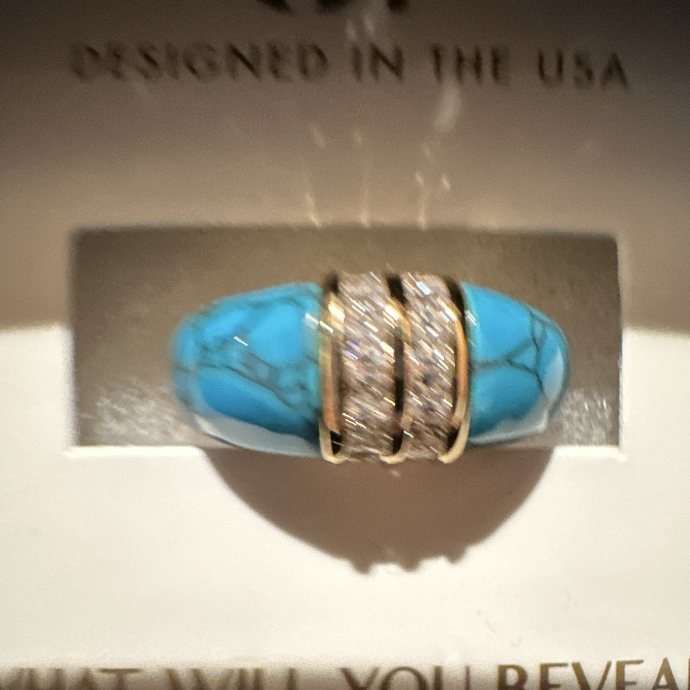Montana Gold RG96818 Turquoise & CZ Band Ring Size 6 Gold Plated Blue/Gold