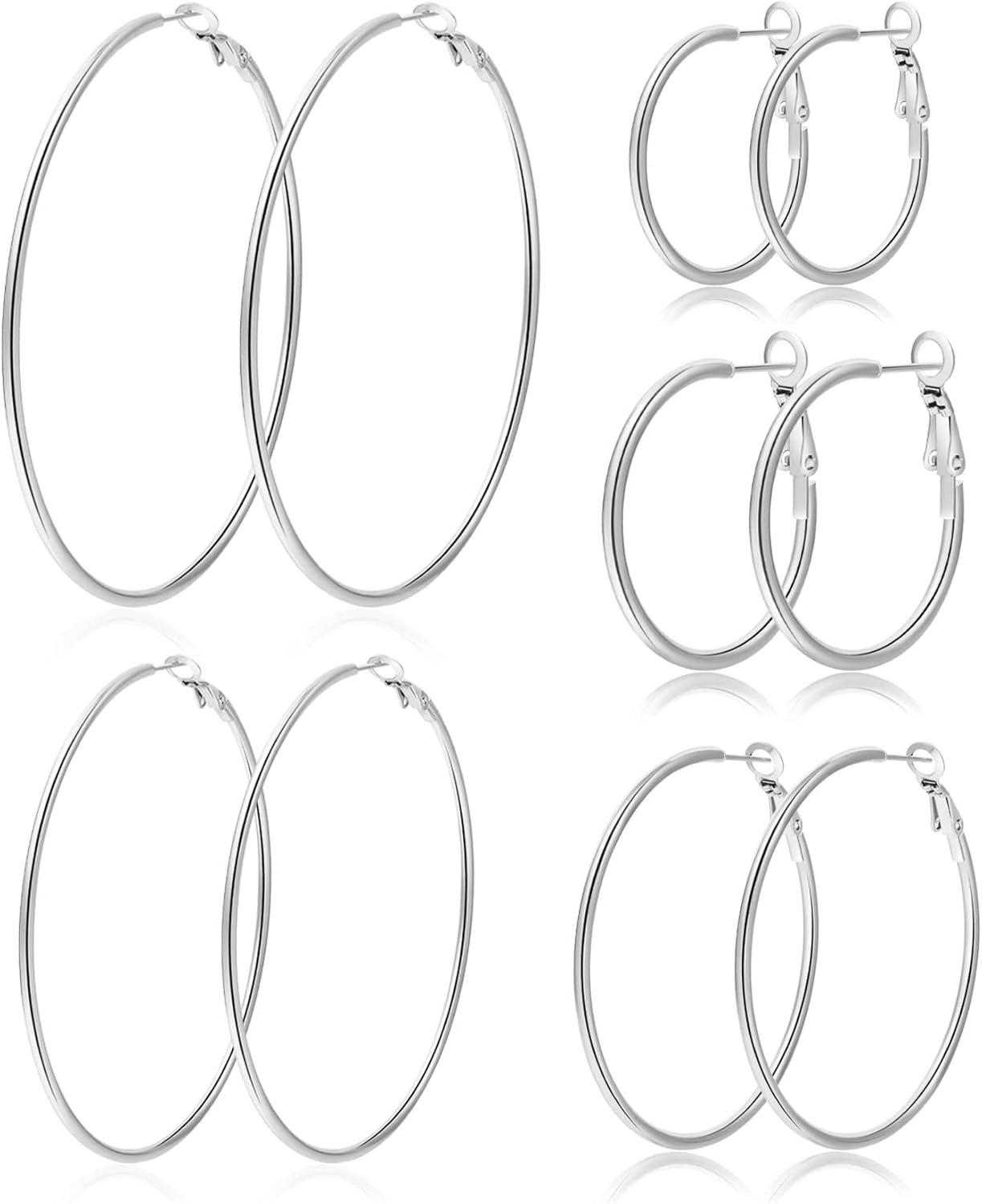 Silver Hoop Earrings Large 316L Stainless Steel Earrings Lightweight Silver Earr