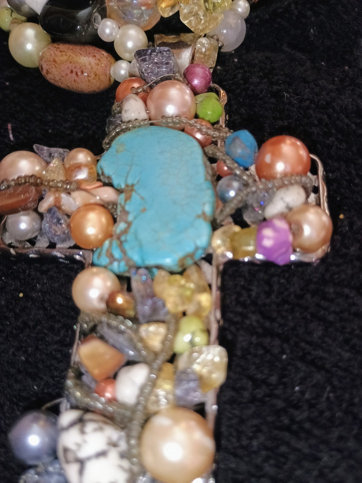 Chunky Multi Stone Cross Necklace