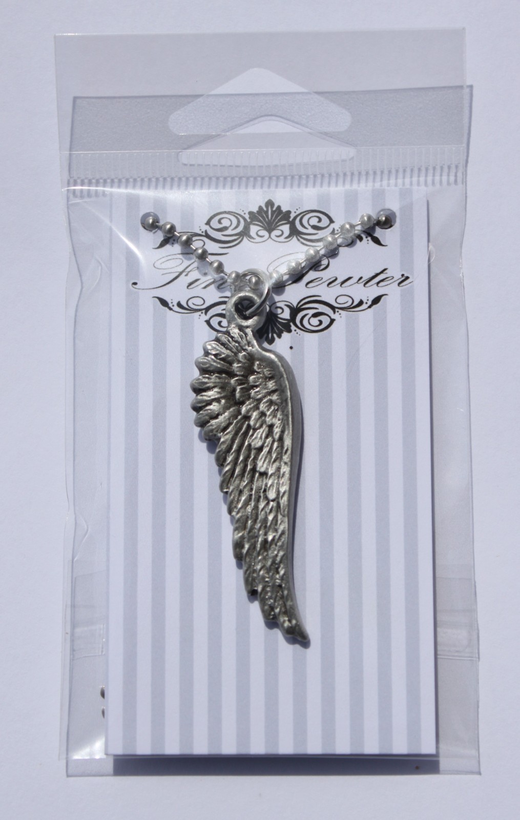 Pewter Wing Necklace on stainless steel ball chain Bird Angel Wing Jewelry NEW