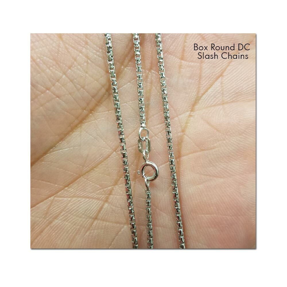 Sterling Silver Rhodium Finish Diamond Cut Slash 1.2mm ROUND BOX Chain Necklace