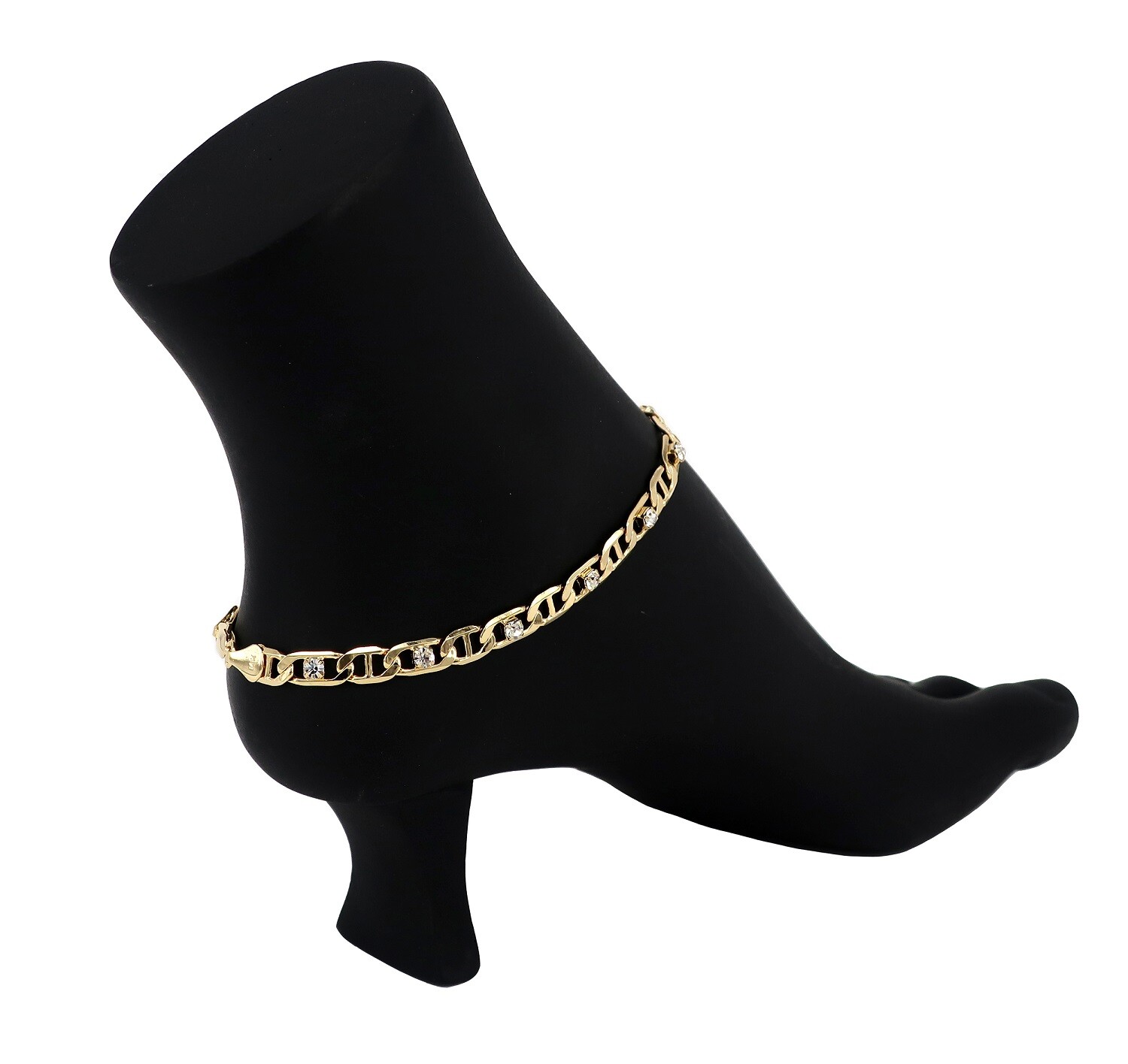 10″ Mariner Anchor Stone Chain Quality Anklet Bracelet 14K Italy Gold Plated