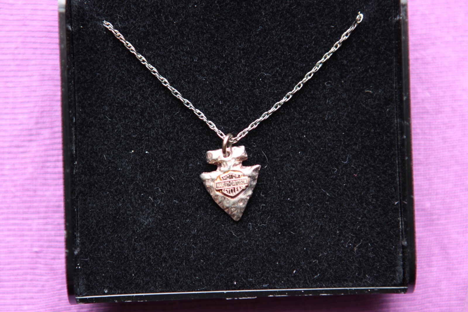 Vtg Black Hill Sterling Silver Harley Davidson Arrow Pendant with Sterling Chain