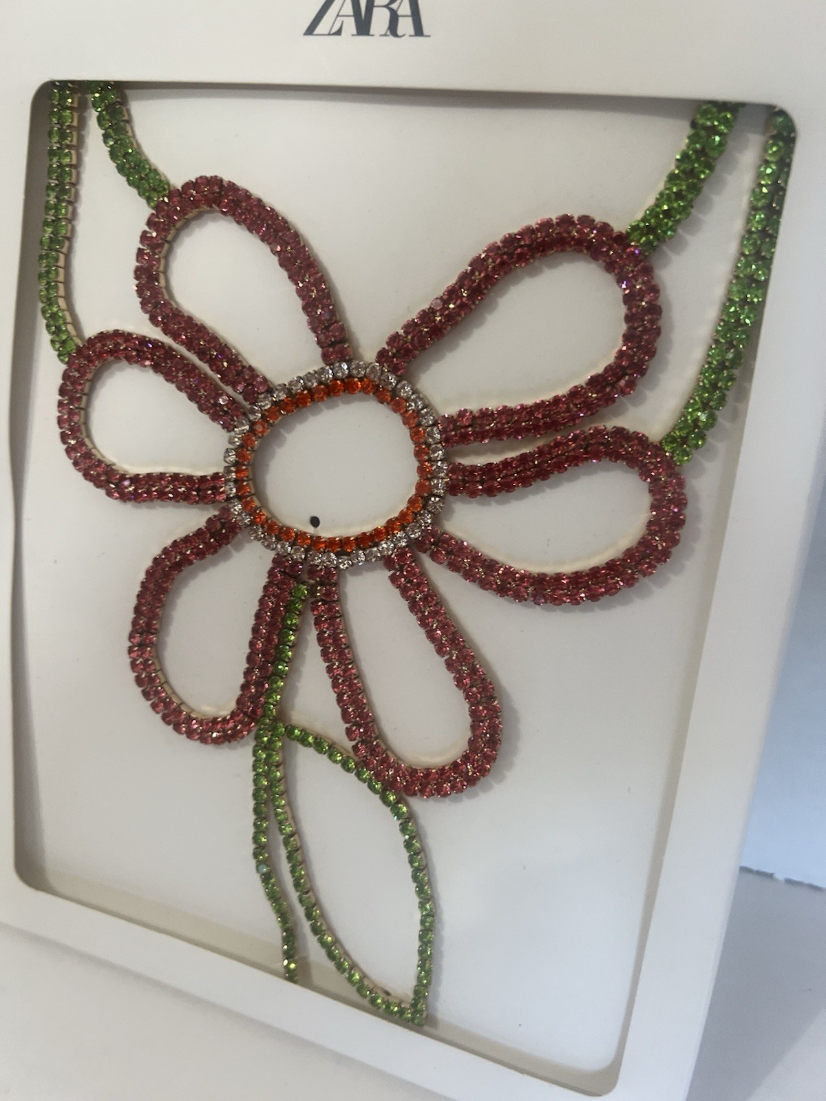 New ZARA Daisy Rhinestone Statement Necklace Special Occasion Unique Y1114e